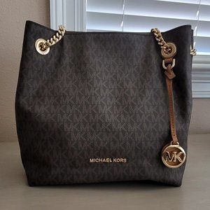Michael Kors Chain Brown Medium Shoulder Tote